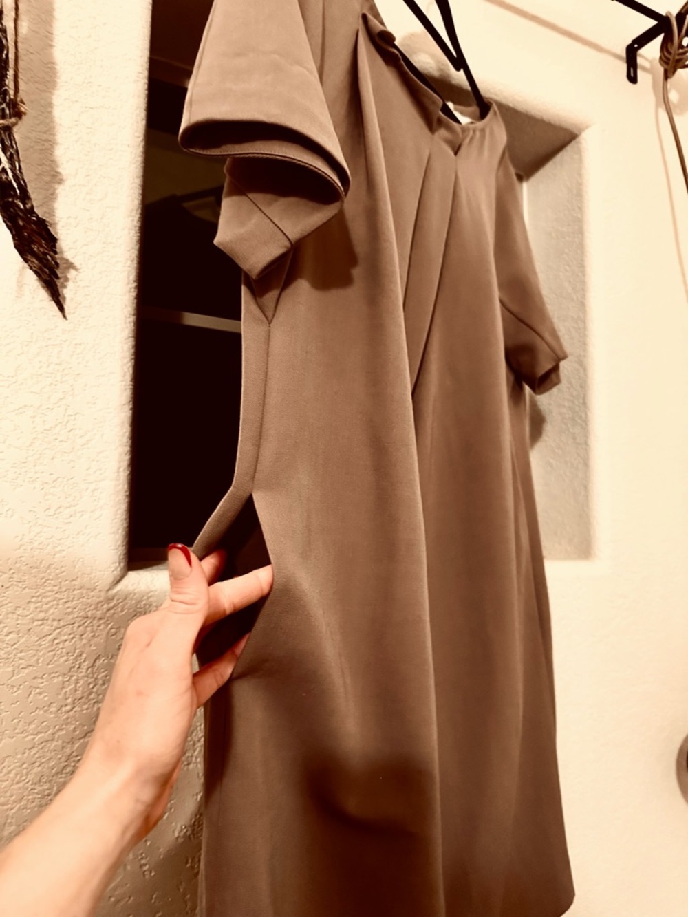 NWOT 3.1 Phillip Lim 100% Wool Silk Draped Flutter Sleeve Shift Dress Taupe - Picture 6 of 7